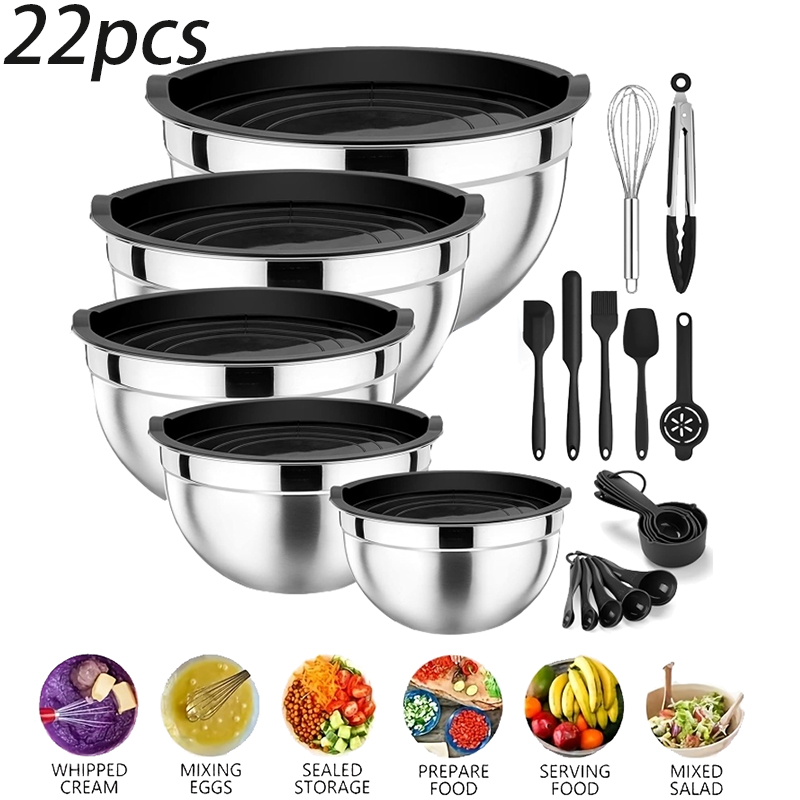 Food Storage Bowls - 5 buah mangkuk adonan berbahan baja